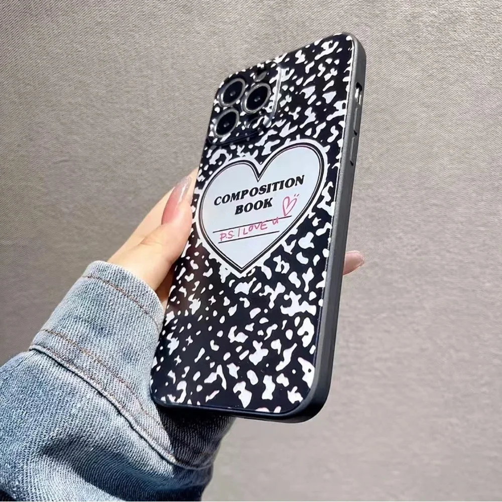 Composition Book Black Slim Case Cover Compatible with Apple iPhones